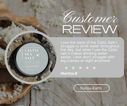 Celtic Sea Salt packaging with customer review text overlay