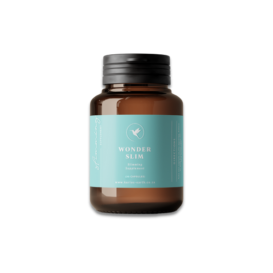 Brown bottle of Kurios Earth Wonder Slim with a light blue label